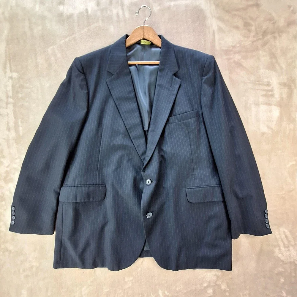 Vintage American Trend Suit Mens 50 41x28 Blue Stripe Single Vent 2 Btn 2 Piece